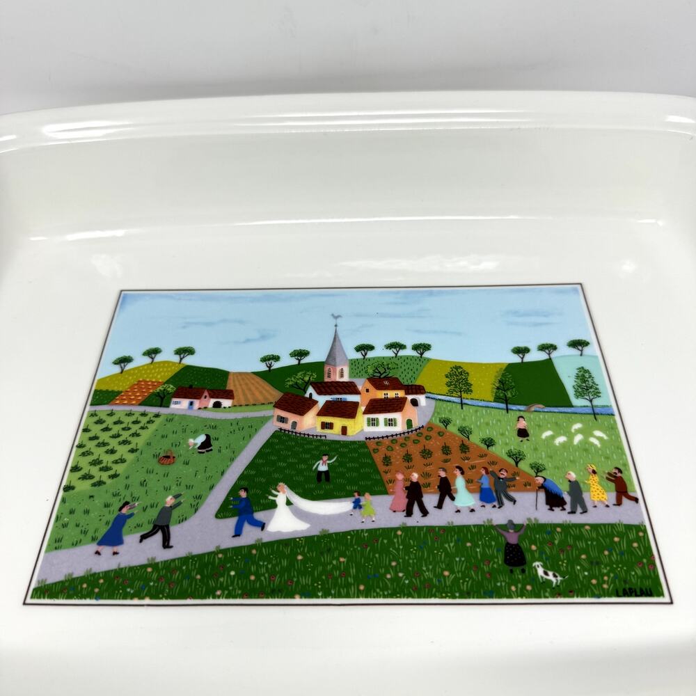 Dansk Harlan Hubbard Folk Art Enamel Baking Dish White Vintage Décor Cottagecore